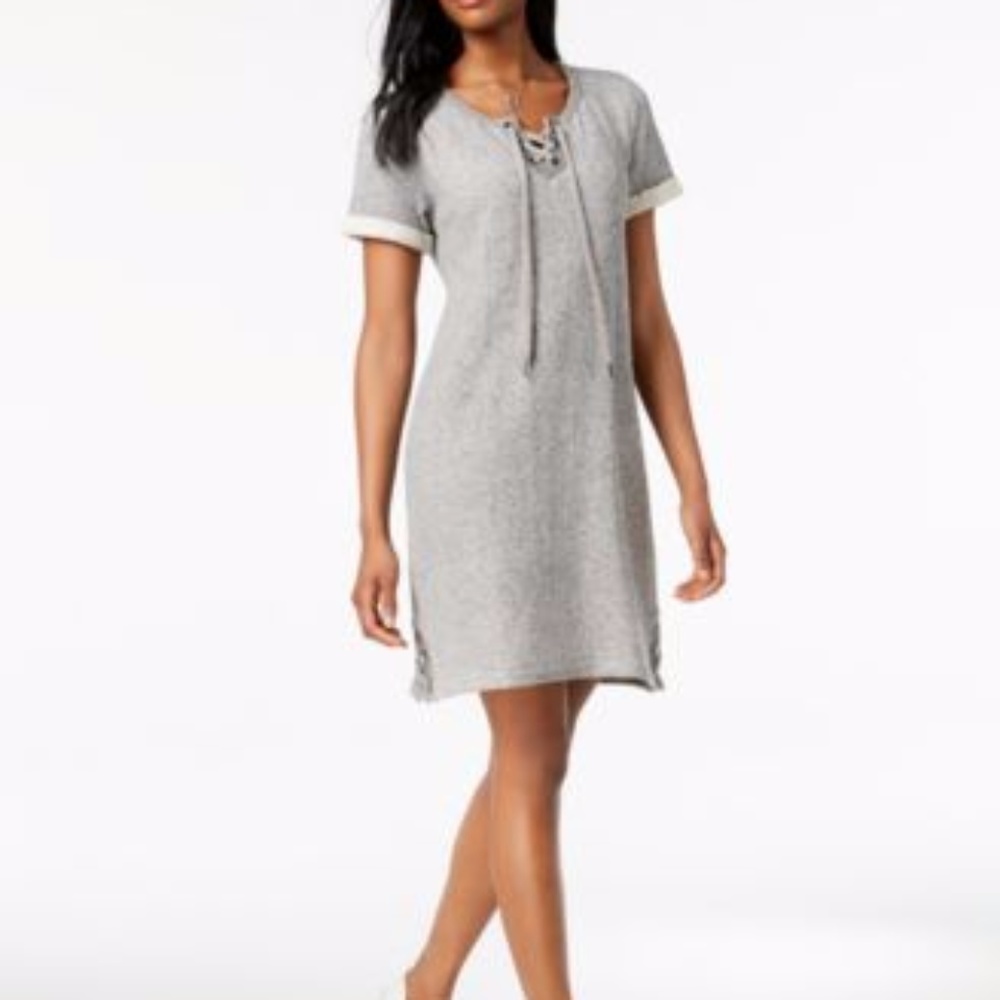Style Co French-Terry Lace-Up Dress Stormy Heather